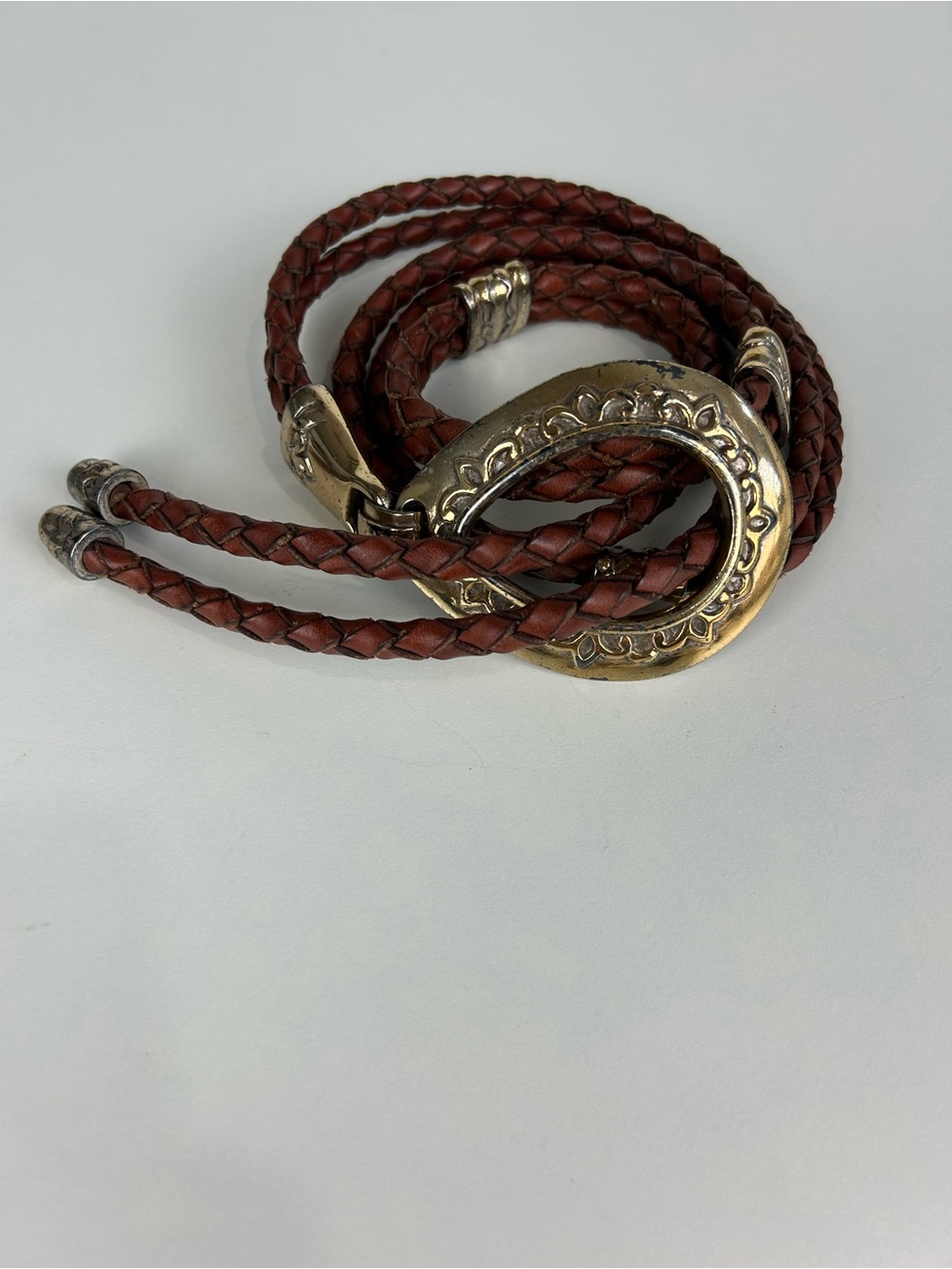 BRIGHTON 1994 BOLO BRAIDED BROWN LEATHER ROPE BELT